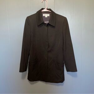 Anne Klein Vintage 100% Wool Brown Long Blazer Size 4 Shoulderpads